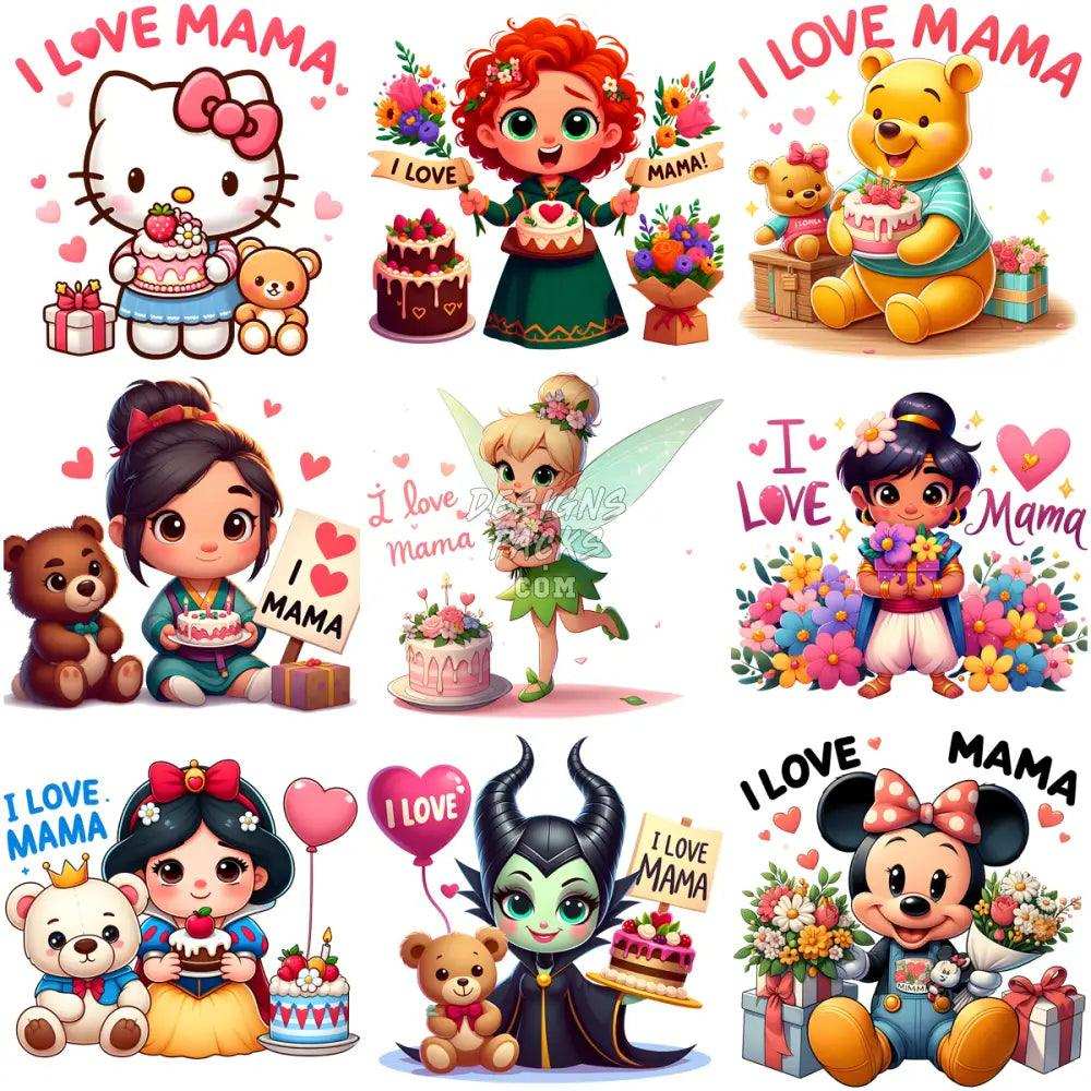 18 Cartoon I Love Mama Mother’s Day Mom Designs Bundle Png