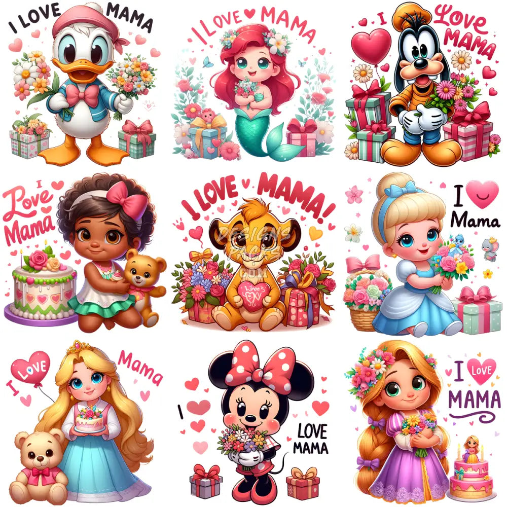 18 Cartoon I Love Mama Mother’s Day Mom Designs Bundle Png