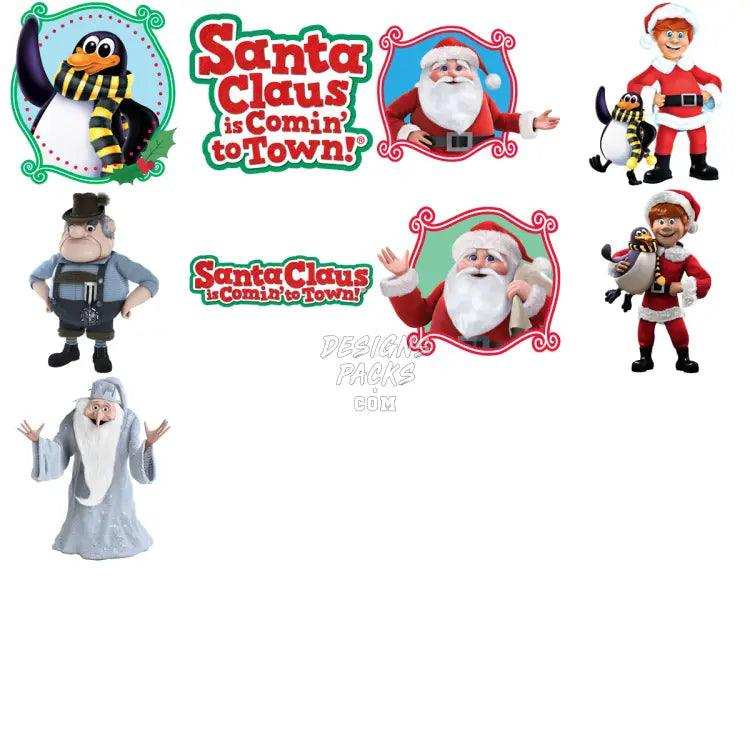 18 Christmas Santa Town Cartoon Designs Bundle Png
