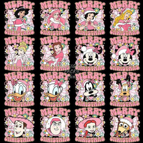 18 Mixed Cartoon Merry Christmas Pink Designs Bundle Png