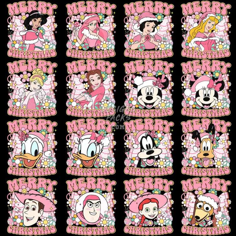 18 Mixed Cartoon Merry Christmas Pink Designs Bundle Png