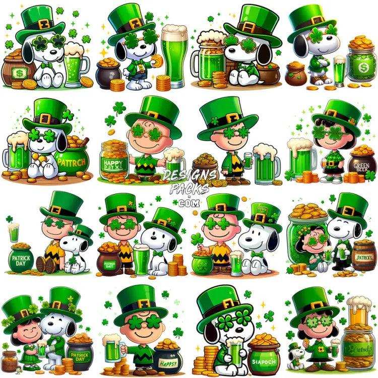 18 St. Patrick’s Day Snoopy Cartoon Dog Designs Bundle Png