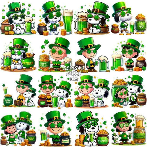 18 St. Patrick’s Day Snoopy Cartoon Dog Designs Bundle PNG