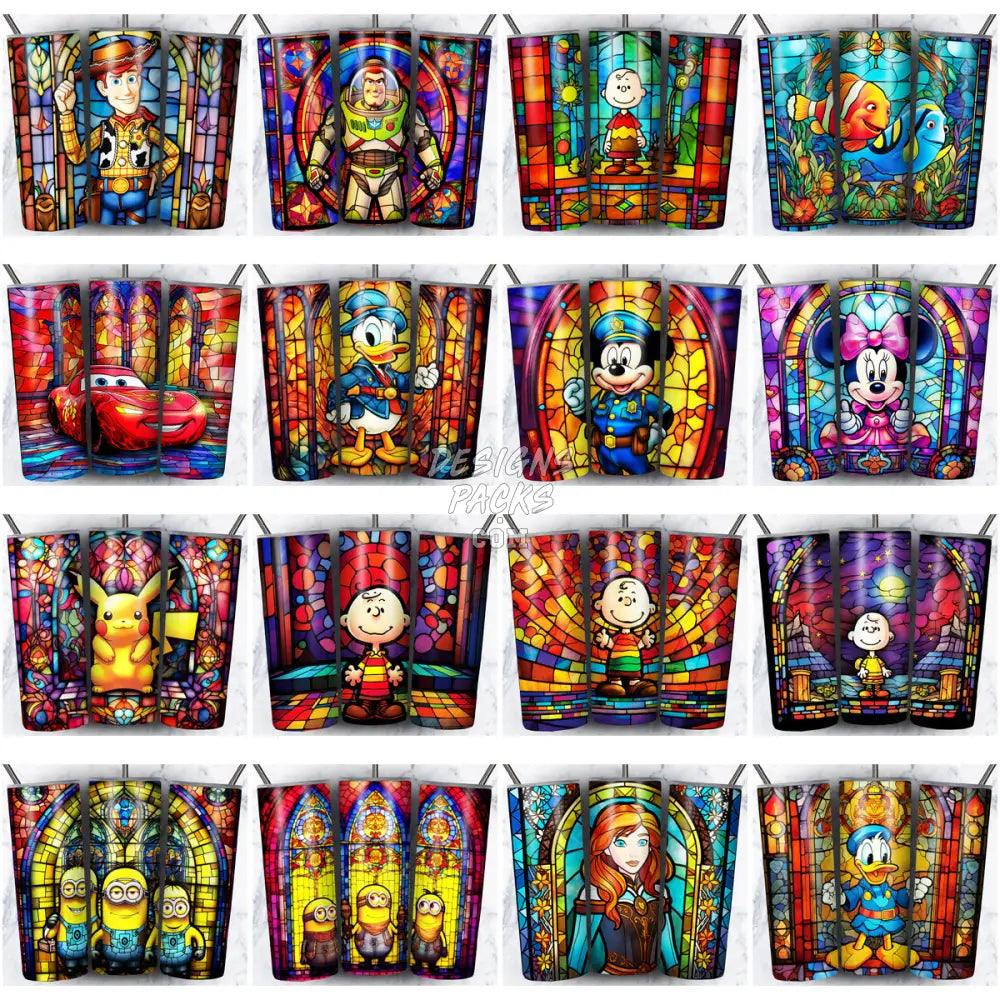 180 Cartoon Stained Glass Tumbler Wrap Bundle Jpg