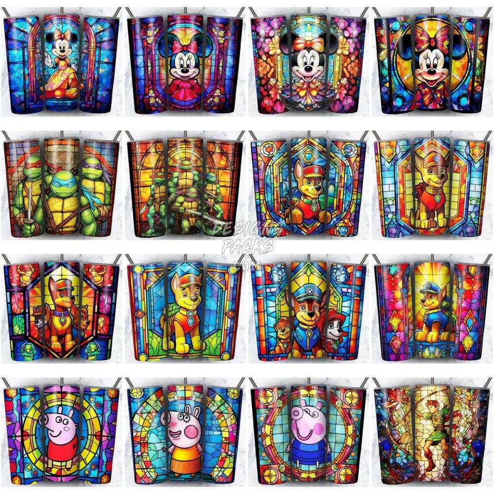 180 Cartoon Stained Glass Tumbler Wrap Bundle Jpg