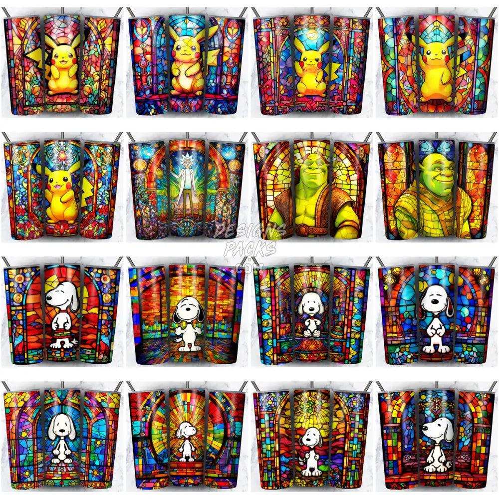 180 Cartoon Stained Glass Tumbler Wrap Bundle Jpg