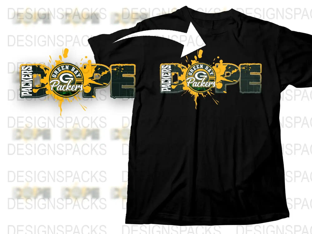 Green and Yellow Football Team Graphic T-Shirt, Sports Fan Apparel, Casual Wear