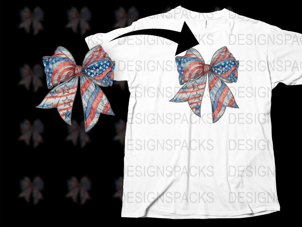 Patriotic Bow T-Shirt, American Flag Print, Red White and Blue, Casual Summer Top, Unisex Fashion