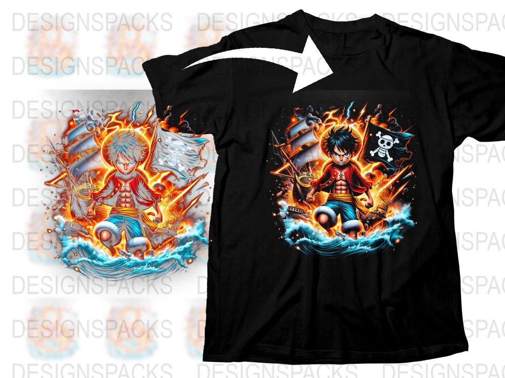 Anime Graphic T-Shirt, Vibrant Fire and Water Design, Cool Fantasy Art Tee, Unisex Fashion Shirt