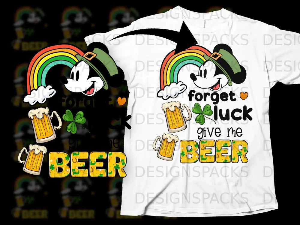 St Patricks Day Forget Luck Give Me Beer Rainbow Clover product type