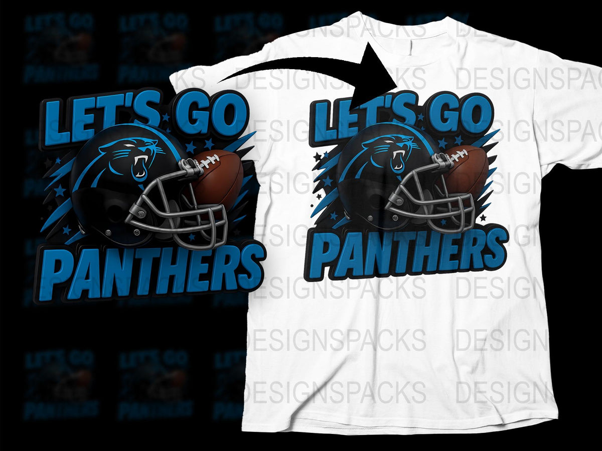 Let's Go Panthers Football T-Shirt, Sports Fan Graphic Tee, Blue and White Team Apparel