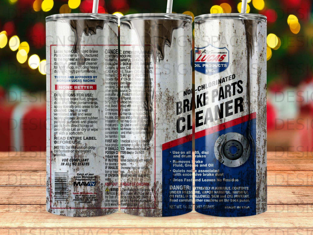 Lucas non-chlorinated brake parts cleaner can, 14 oz, with warnings and directions.
