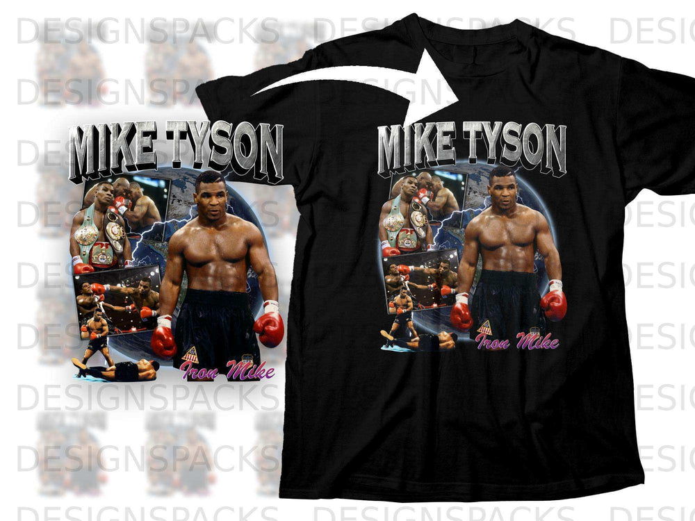 Black t-shirt with Mike Tyson graphic and "Iron Mike" text.