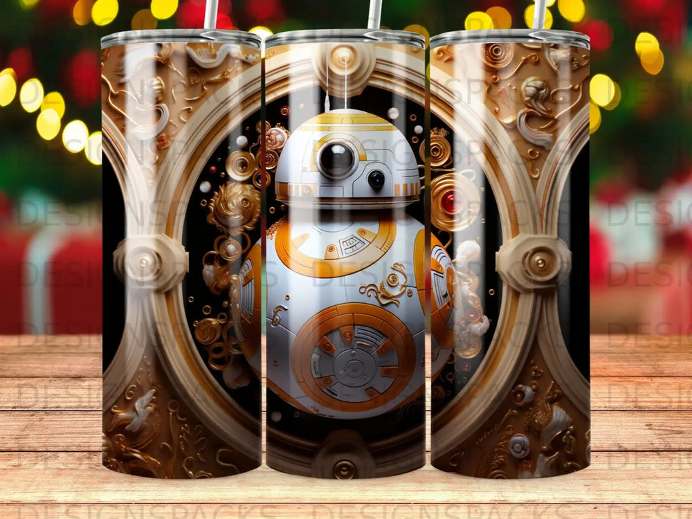 BB-8 droid in ornate steampunk-inspired frame with gold and brown tones.