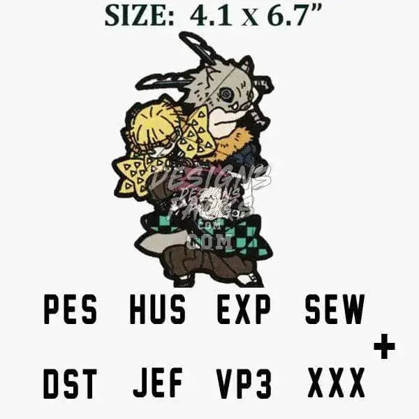Trio Anime Embroidery Design
