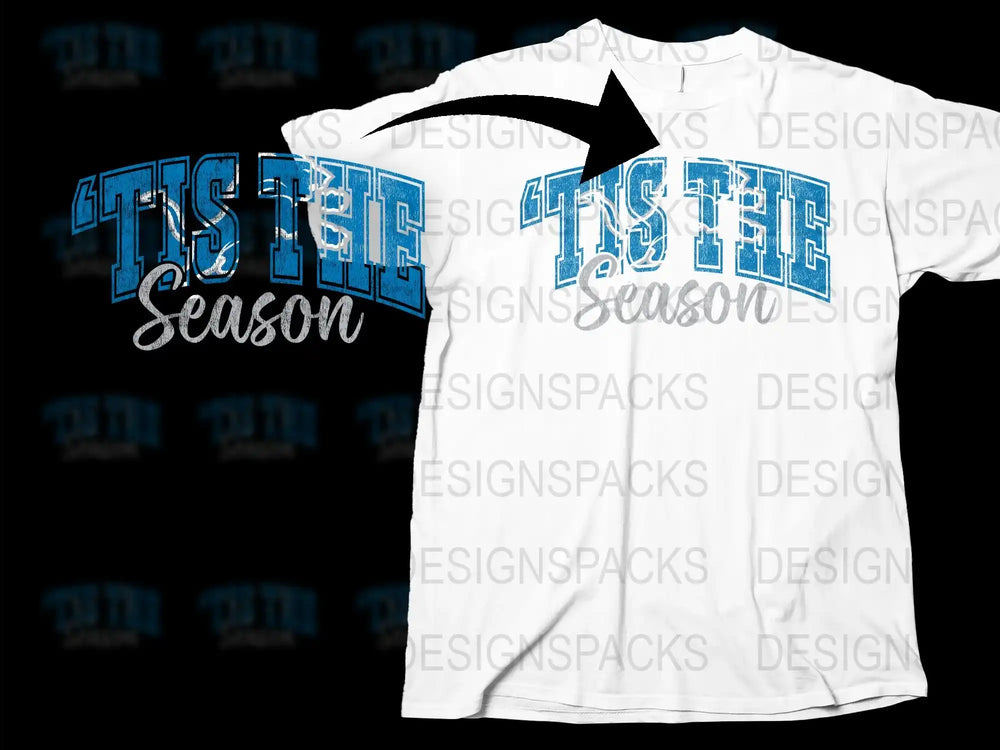 Tis the Season Holiday T-Shirt, Festive Christmas Tee, Blue Glitter Text, Winter Apparel