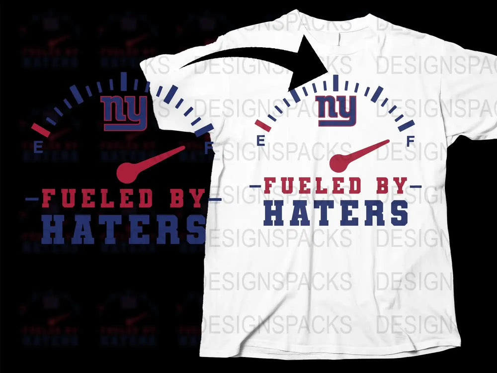 NY Fueled By Haters T-Shirt, Bold Graphic Tee, Sports Fan Shirt, White and Red, Unisex Clothing
