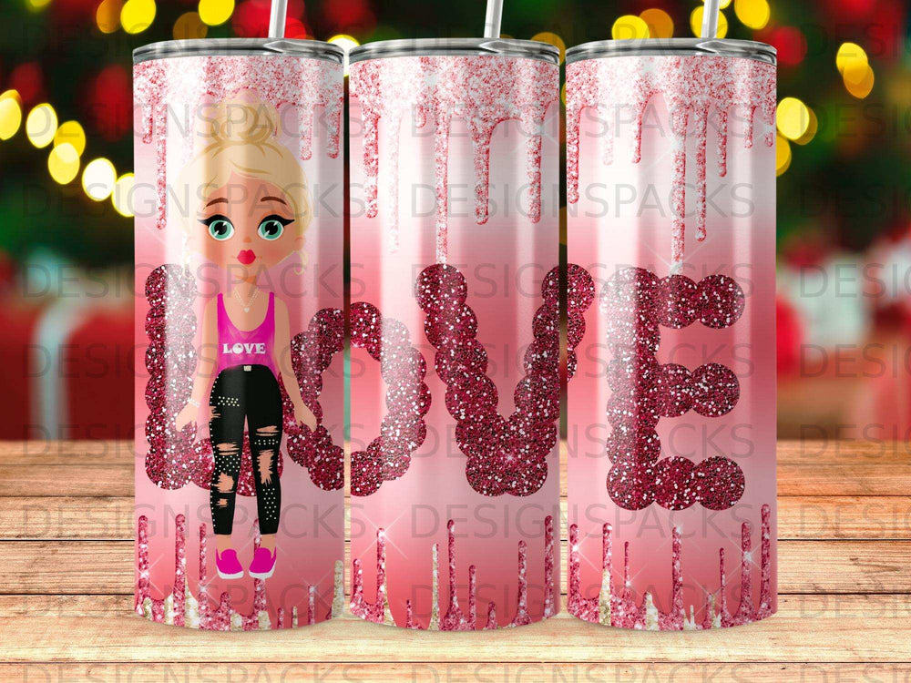 Cartoon Girl Pink Glitter Drip Love Tumbler product type
