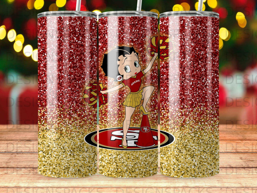 Betty Boop in San Francisco 49ers uniform holding pom-poms.