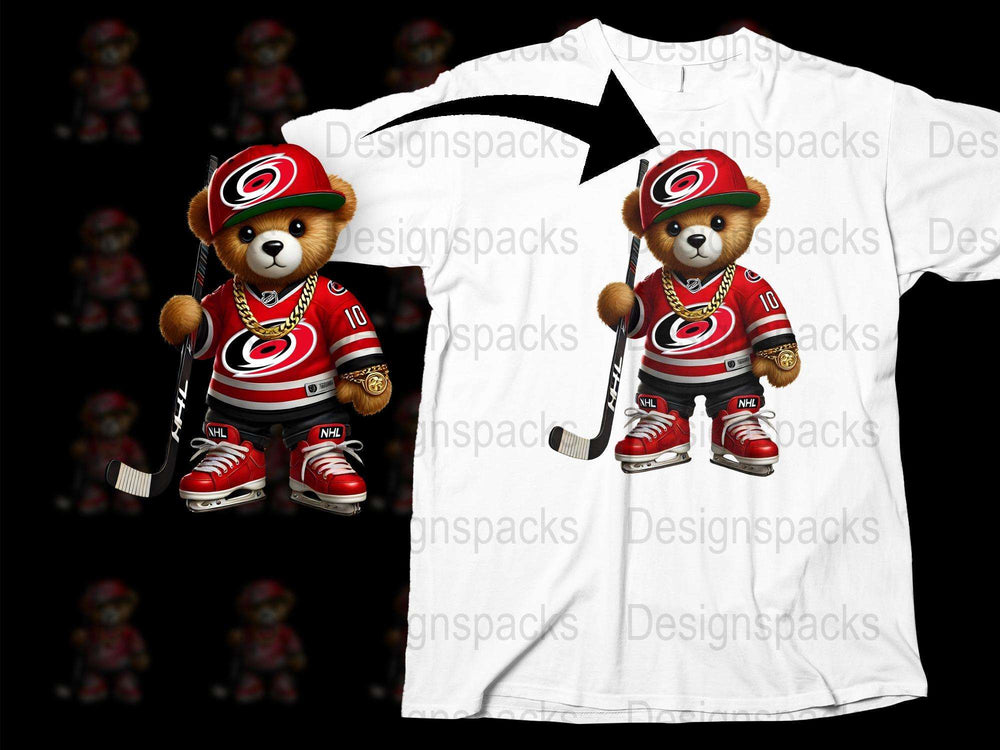 Carolina Hurricanes Teddy Bear Hockey Player Graphic T-Shirt, Sports Fan Tee