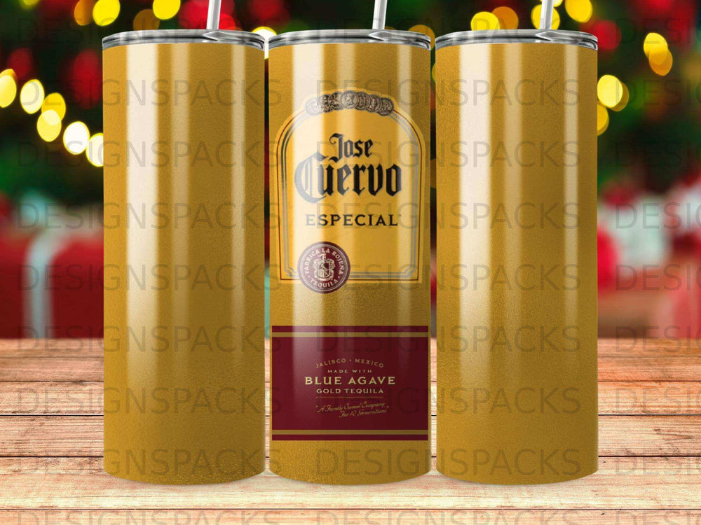 Jose Cuervo Especial Gold Tequila bottle label on a tumbler.
