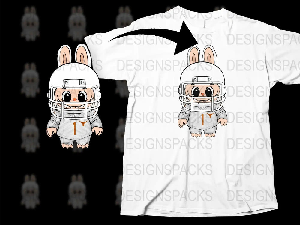 Cute Bunny Football Player T-Shirt, Kids Cartoon Sports Tee, White Graphic Shirt for Children