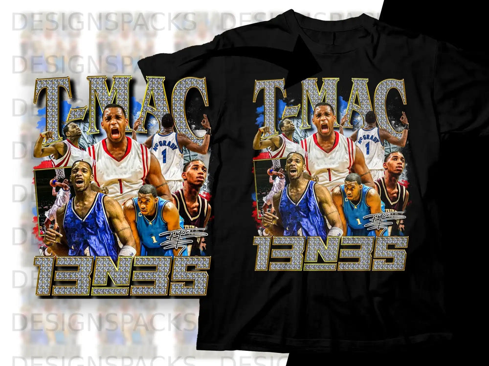 Tracy McGrady collage with "TMAC" and "13N35" text.