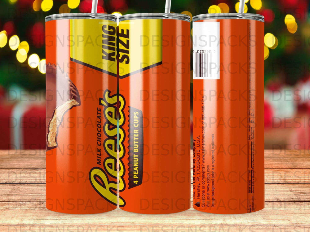 Reese's King Size milk chocolate peanut butter cups tumbler on orange background.