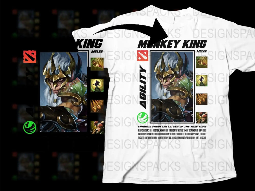 Monkey King Graphic T-Shirt, Anime Gaming Inspired Design, White Unisex Tee, Gamer Apparel