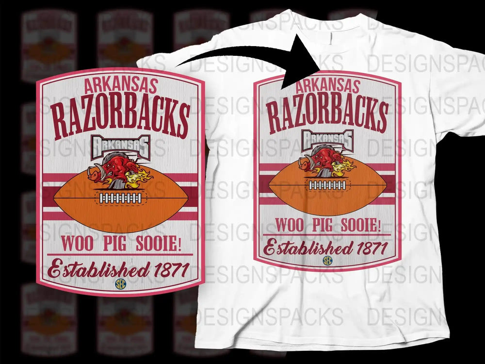 Arkansas Razorbacks T-Shirt, Vintage College Football Tee, Woo Pig Sooie, Established 1871 Design, Fan Apparel