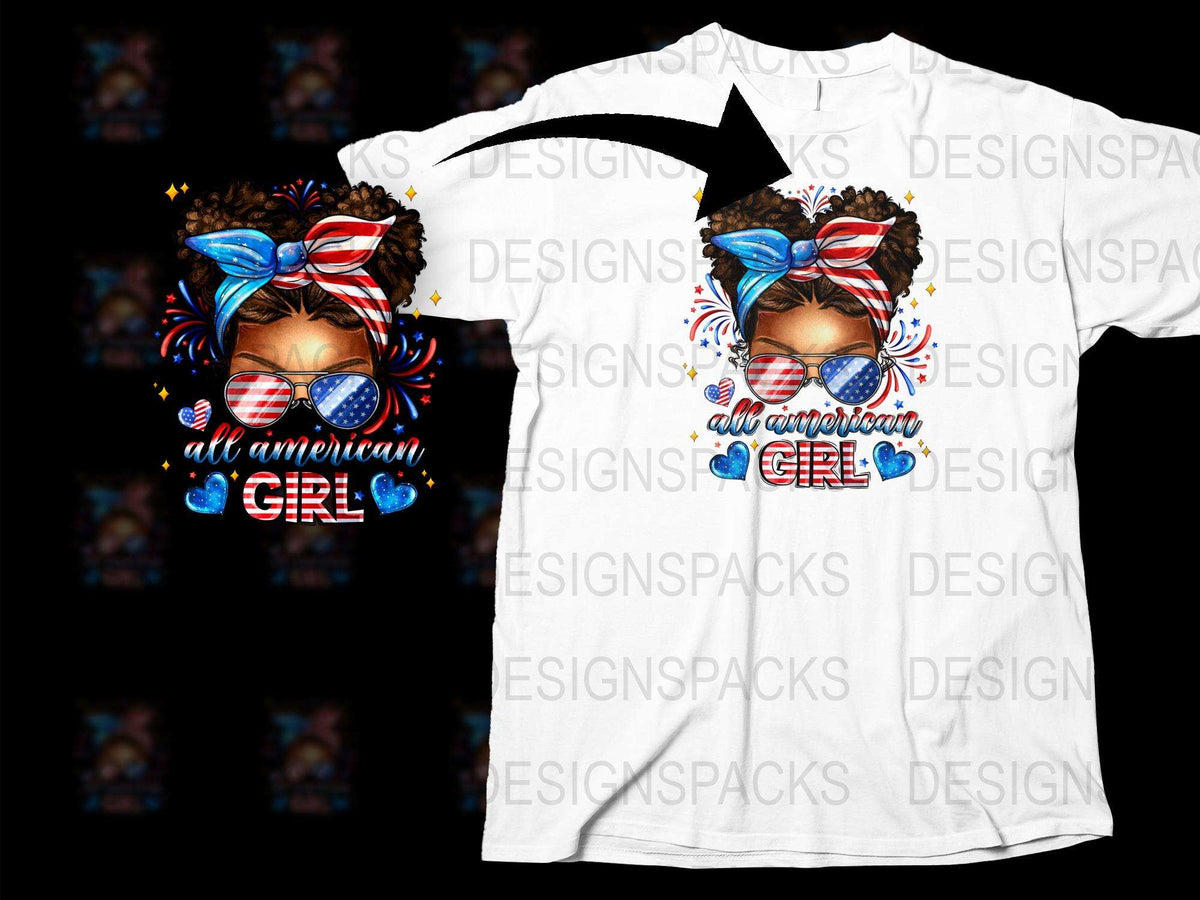 All American Girl Patriotic T-Shirt, African American Woman, 4th of July Tee, Butterfly Graphic