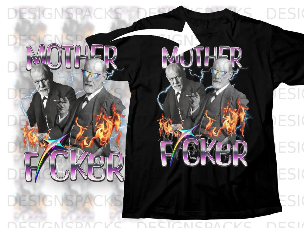 T-shirt with Sigmund Freud and "MOTHER FUCKER" graphic.