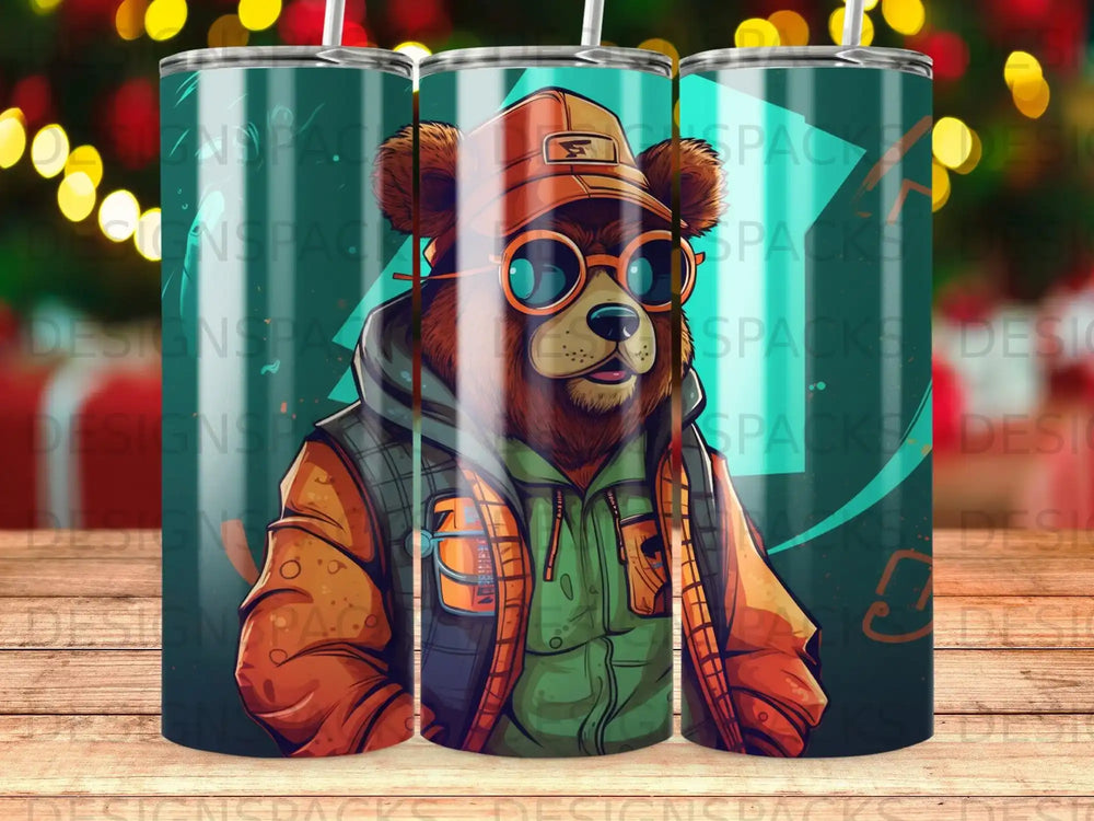 Bear wearing glasses and a hat, with green accents.