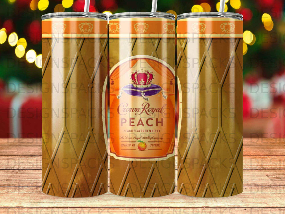 Crown Royal Peach whisky bottle label with crown and text.