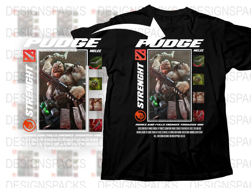 Pudge Dota 2 Inspired T-Shirt, Gaming Character Graphic Tee, Black Cotton Shirt, Men's and Women's Sizes Available