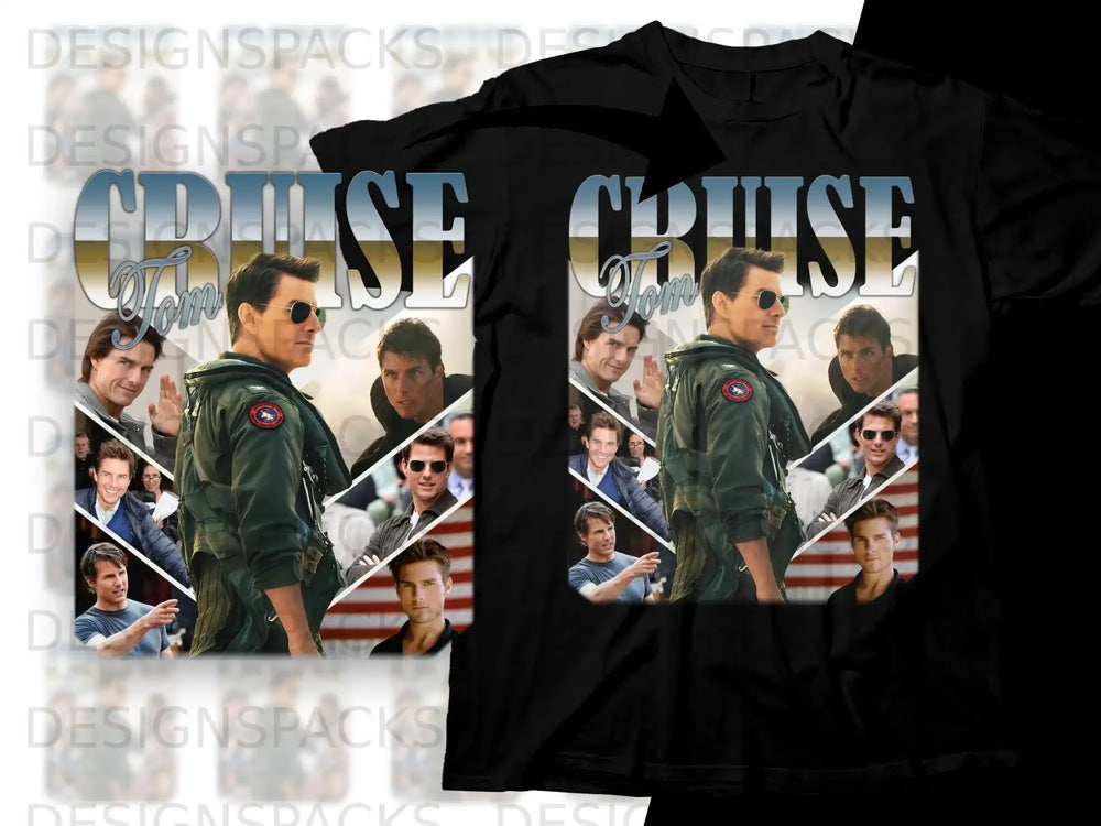 Top Gun Maverick movie poster collage on black t-shirt.