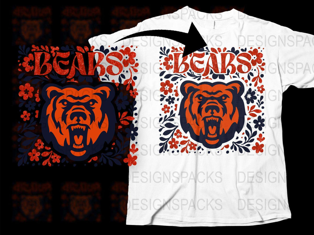 Bear Graphic T-Shirt, Floral Bear Head Design, Casual Wear, Unisex Tee, Vintage Inspired Nature Shirt.