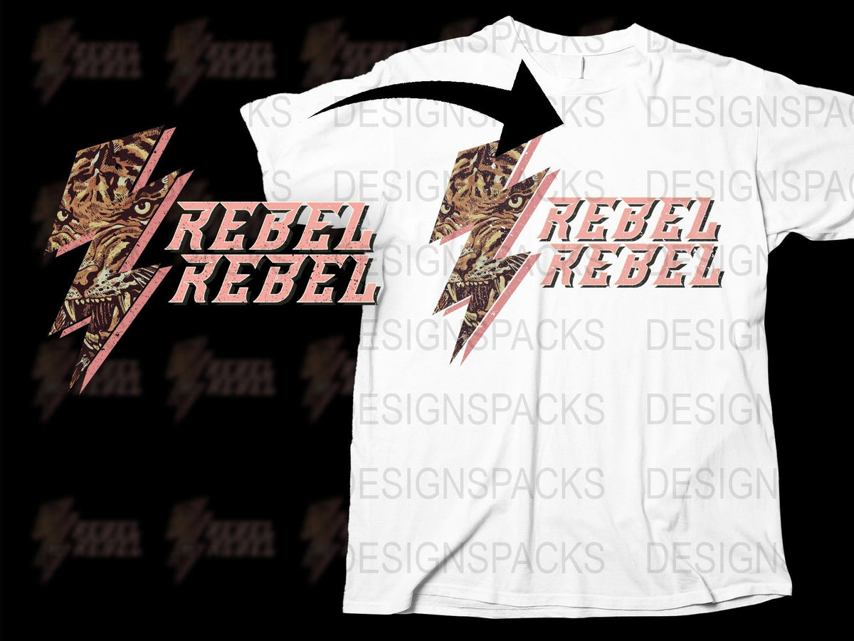 Rebel Rebel Graphic T-Shirt, Vintage Boho Style Lightning Bolt Design, Unisex Fashion Tee, Retro Music Fan Apparel