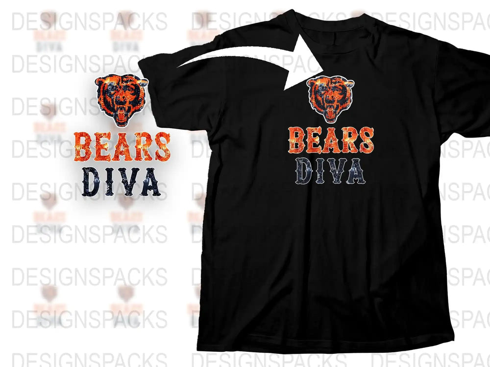 Bears Diva T-Shirt, Orange and Black Graphic Tee, Sports Team Fan Apparel, Casual Wear