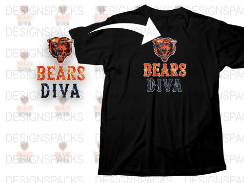 Bears Diva T-Shirt, Orange and Black Graphic Tee, Sports Team Fan Apparel, Casual Wear