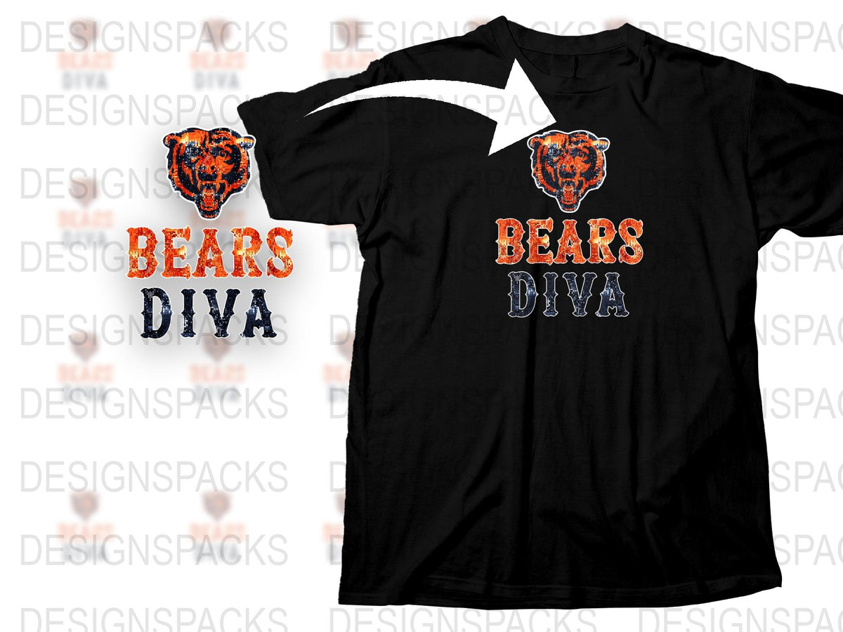 Bears Diva T-Shirt, Orange and Black Graphic Tee, Sports Team Fan Apparel, Casual Wear