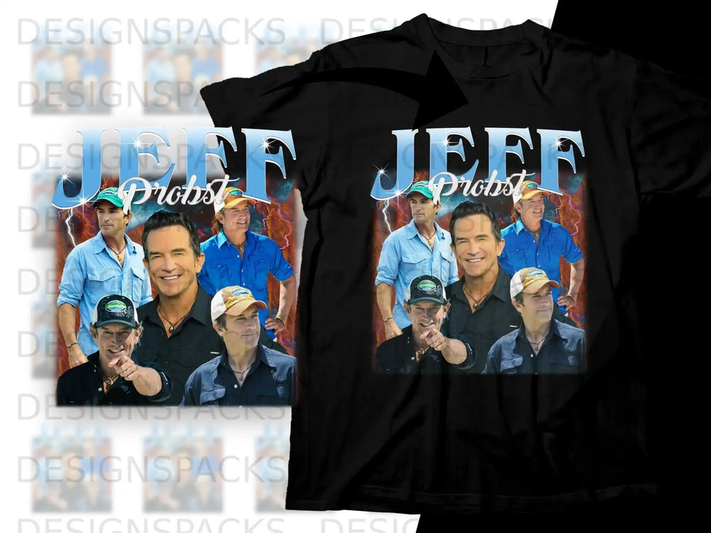Collage of Jeff Probst in various casual outfits, smiling.