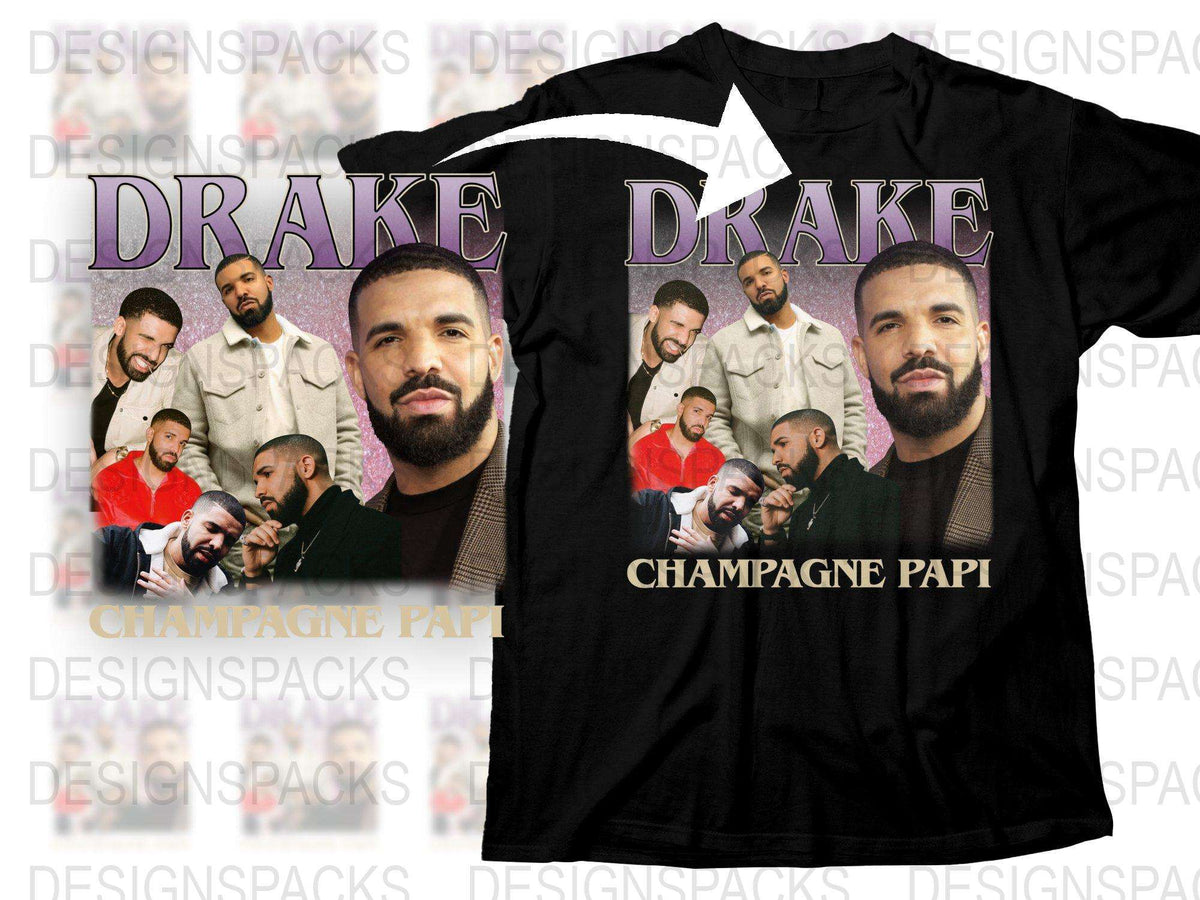 Drake Champagne Papi Graphic T-Shirt, Hip Hop Artist Merch, Music Fan Apparel, Multiple Poses, Black Cotton Tee