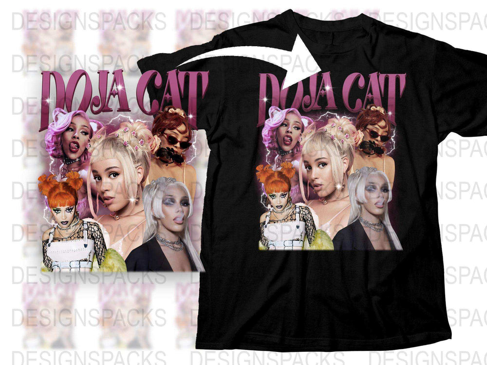 Doja Cat Inspired Graphic T-Shirt, Pop Music Fan Merch, Trendy Celebrity Portrait Tee, Black Cotton Shirt, Unique Music Artist Apparel