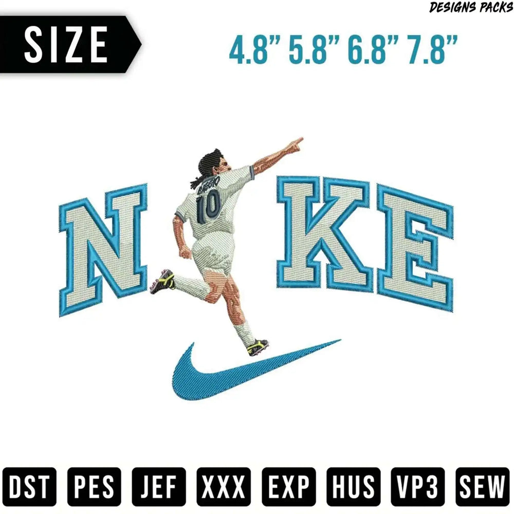 Nike logo with a soccer player, sizes and file formats.
