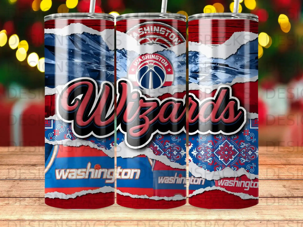 Washington Wizards logo and team name on a textured cylindrical tumbler.