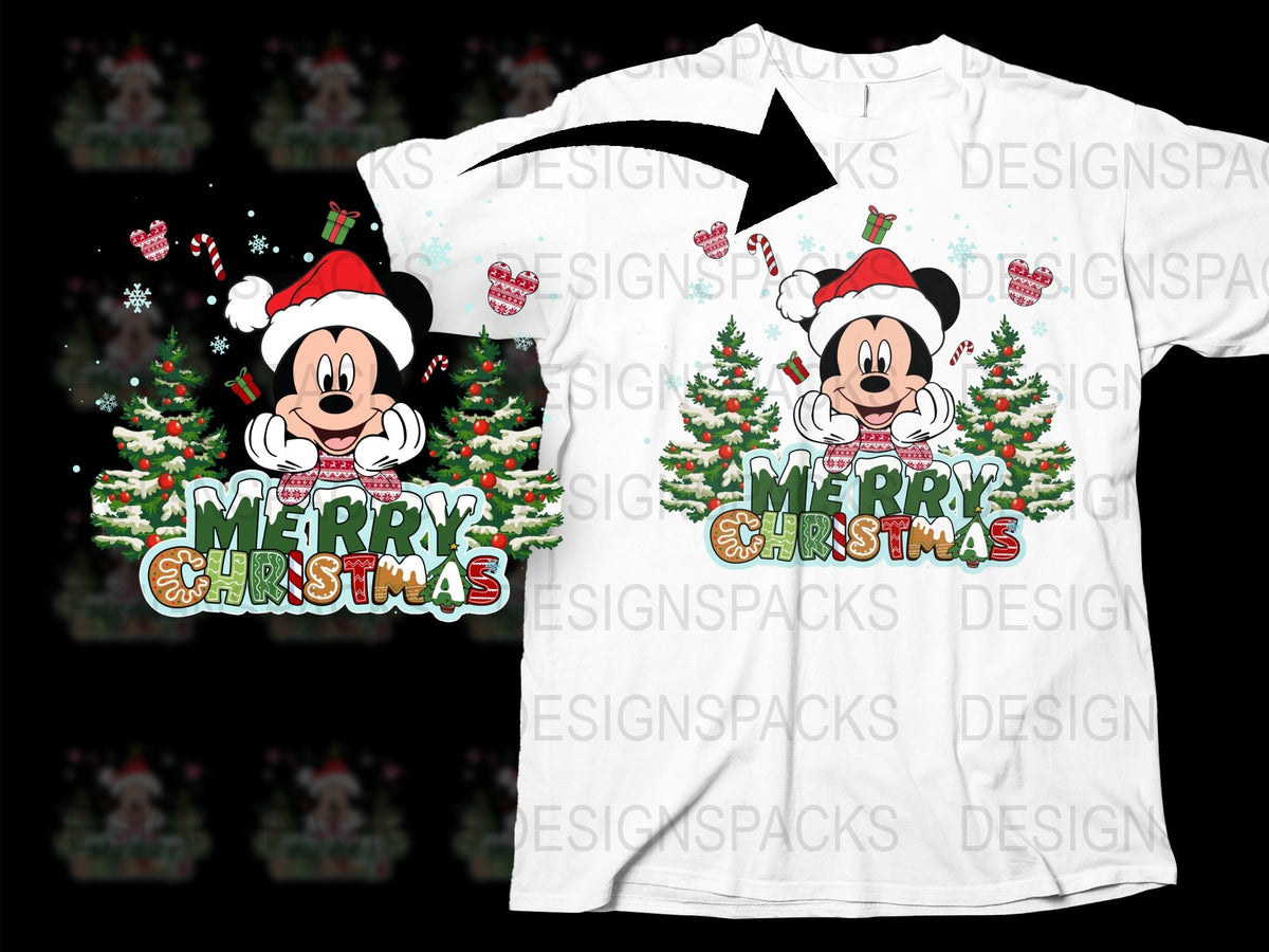 Festive Mickey Mouse Christmas T-Shirt, Holiday Graphic Tee, Family Holiday Outfits, Kids and Adult Sizes Available