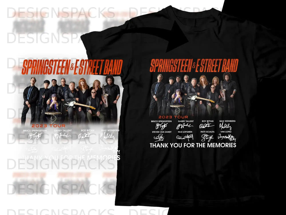 Springsteen and the E Street Band 2023 Tour t-shirt with band photo and signatures.