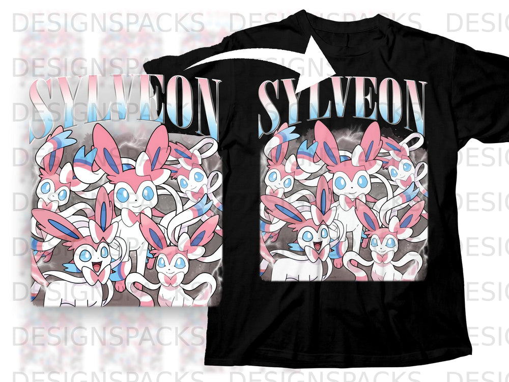 Black t-shirt with a group of Sylveon characters and "SYLVEON" text.