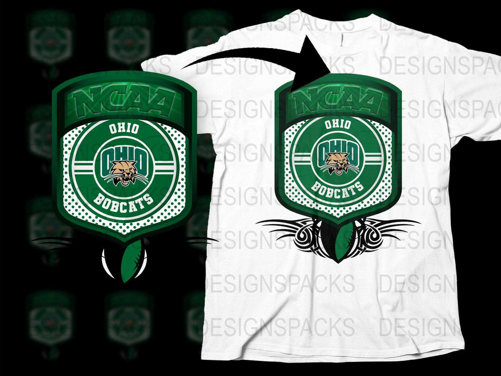 Ohio Bobcats NCAA Sports Team Logo Green White T-Shirt Apparel Graphic Design